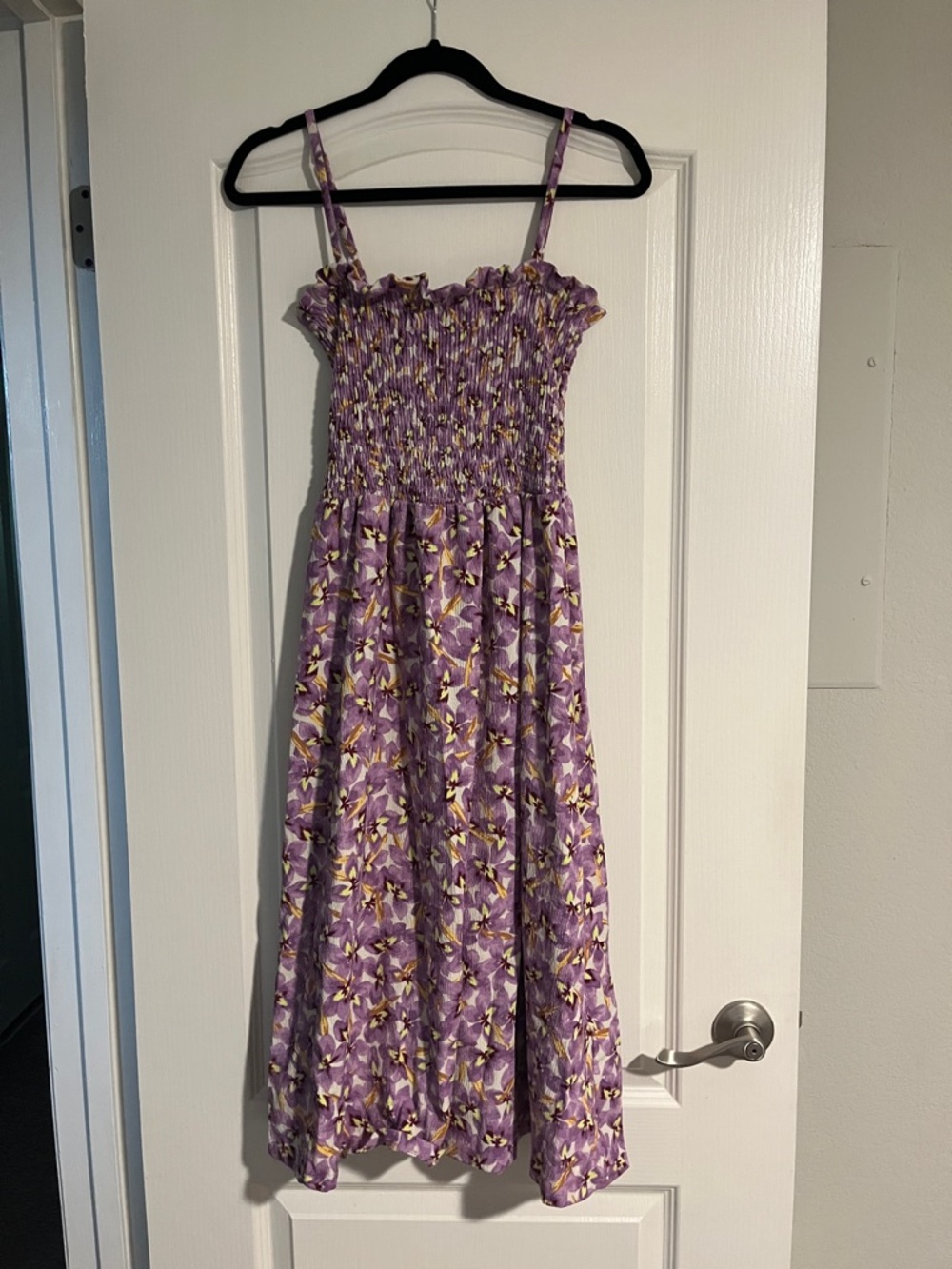 H&M Purple Floral Midi Dress with Yellow Accents